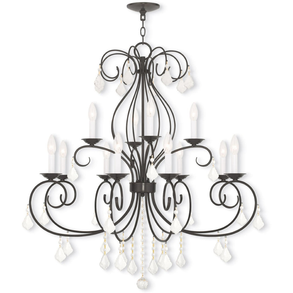 HomeRoots Bronze Twelve-Light Dimmable Chandelier with Cylinder Shades - Elegant Modern Lighting Fixture 687624