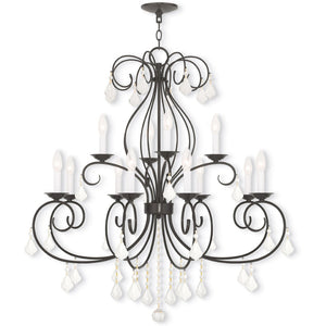 HomeRoots Bronze Twelve-Light Dimmable Chandelier with Cylinder Shades - Elegant Modern Lighting Fixture 687624