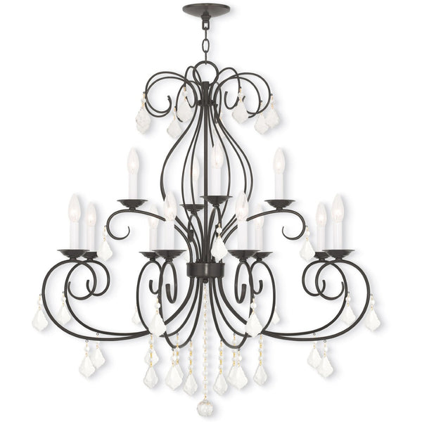 HomeRoots Bronze Twelve-Light Dimmable Chandelier with Cylinder Shades - Elegant Modern Lighting Fixture 687624