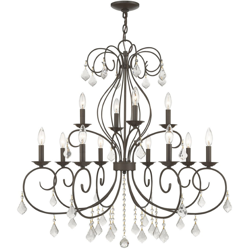 HomeRoots Bronze Twelve-Light Dimmable Chandelier with Cylinder Shades - Elegant Modern Lighting Fixture 687624
