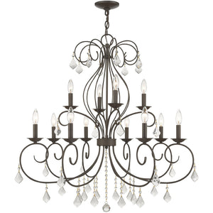 HomeRoots Bronze Twelve-Light Dimmable Chandelier with Cylinder Shades - Elegant Modern Lighting Fixture 687624