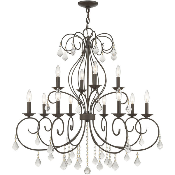 HomeRoots Bronze Twelve-Light Dimmable Chandelier with Cylinder Shades - Elegant Modern Lighting Fixture 687624