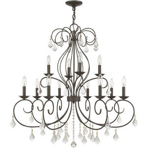 HomeRoots Bronze Twelve-Light Dimmable Chandelier with Cylinder Shades - Elegant Modern Lighting Fixture 687624