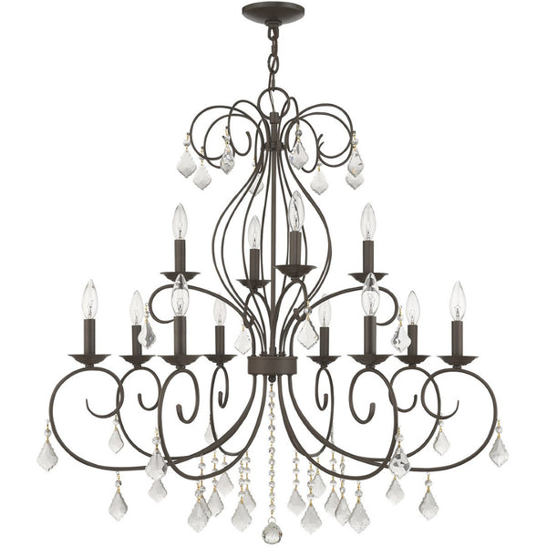 HomeRoots Bronze Twelve-Light Dimmable Chandelier with Cylinder Shades - Elegant Modern Lighting Fixture 687624