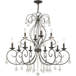 HomeRoots Bronze Twelve-Light Dimmable Chandelier with Cylinder Shades - Elegant Modern Lighting Fixture 687624