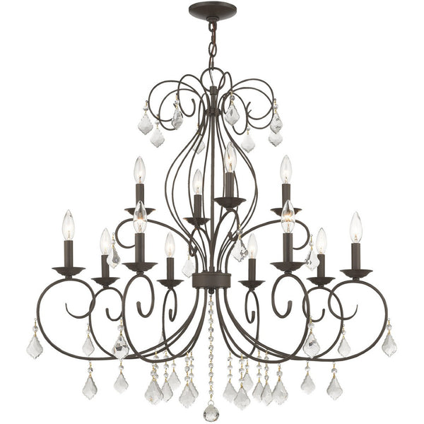 HomeRoots Bronze Twelve-Light Dimmable Chandelier with Cylinder Shades - Elegant Modern Lighting Fixture 687624