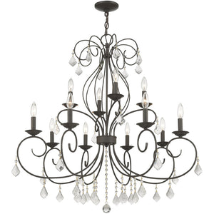 HomeRoots Bronze Twelve-Light Dimmable Chandelier with Cylinder Shades - Elegant Modern Lighting Fixture 687624