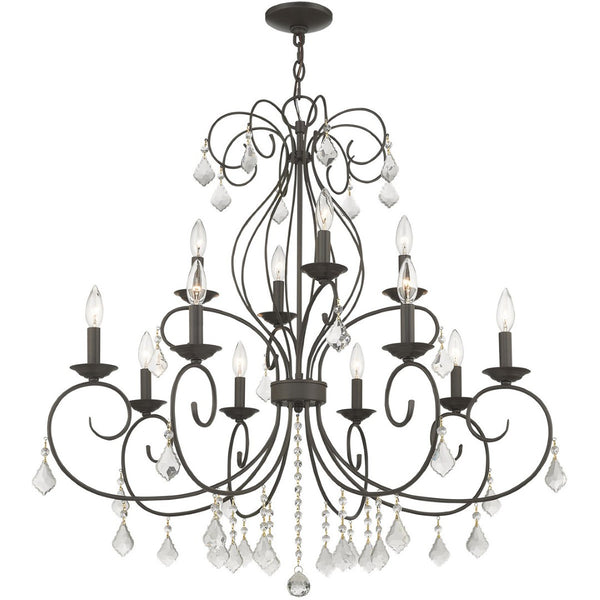 HomeRoots Bronze Twelve-Light Dimmable Chandelier with Cylinder Shades - Elegant Modern Lighting Fixture 687624