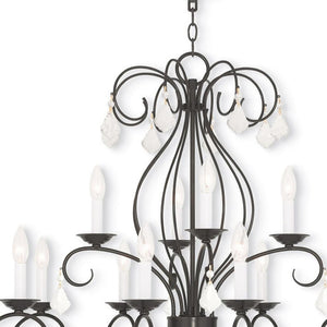 HomeRoots Bronze Twelve-Light Dimmable Chandelier with Cylinder Shades - Elegant Modern Lighting Fixture 687624