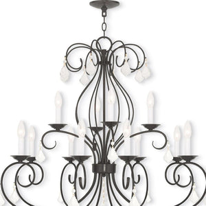 HomeRoots Bronze Twelve-Light Dimmable Chandelier with Cylinder Shades - Elegant Modern Lighting Fixture 687624