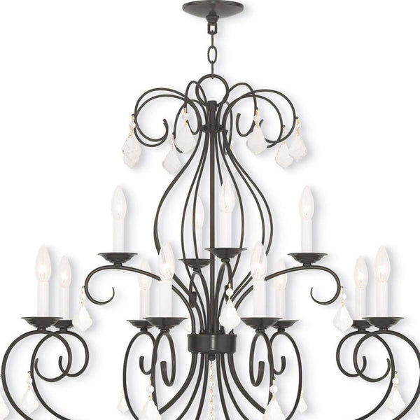 HomeRoots Bronze Twelve-Light Dimmable Chandelier with Cylinder Shades - Elegant Modern Lighting Fixture 687624