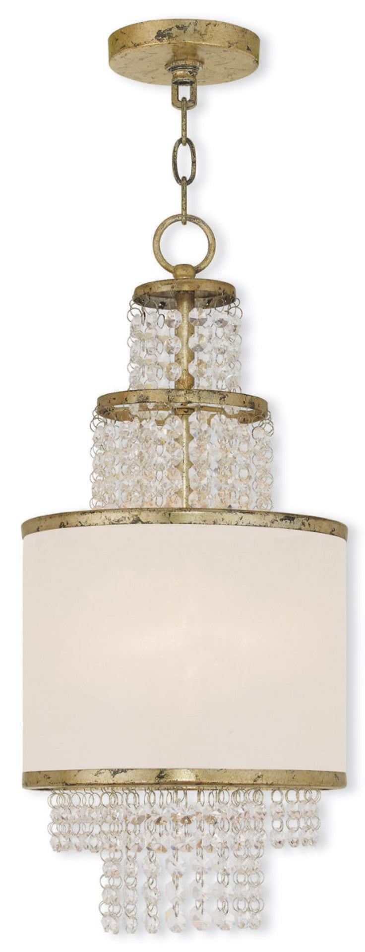HomeRoots Gold Two-Light Dimmable Chandelier with Off-White Shades – Modern Elegance for Any Space 687625