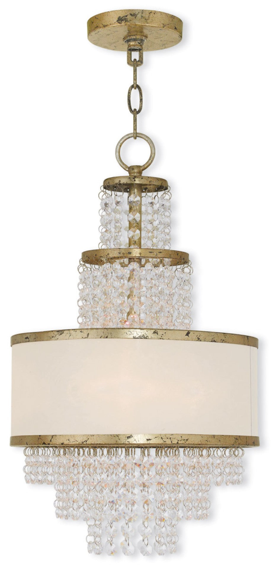 HomeRoots Gold Dimmable Three-Light Chandelier with Off-White Shades – Elegant Metal Fixture for Any Room 687626