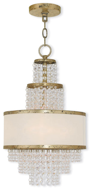 HomeRoots Gold Dimmable Three-Light Chandelier with Off-White Shades – Elegant Metal Fixture for Any Room 687626