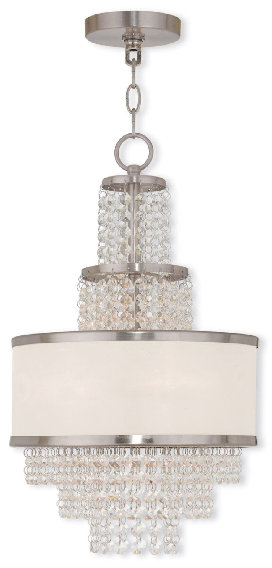 HomeRoots Nickel Three-Light Dimmable Chandelier with Cylinder Shades - Modern Elegance for Any Space 687627