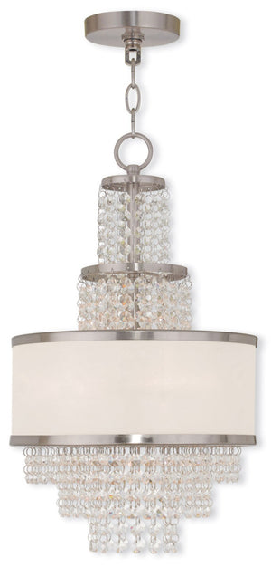 HomeRoots Nickel Three-Light Dimmable Chandelier with Cylinder Shades - Modern Elegance for Any Space 687627