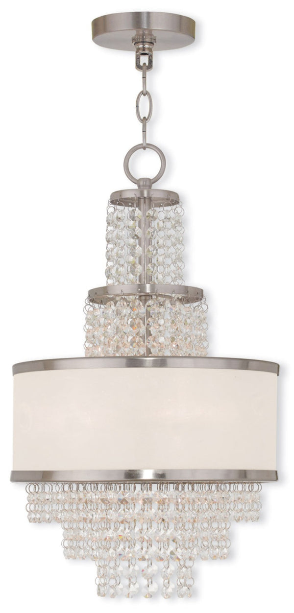 HomeRoots Nickel Three-Light Dimmable Chandelier with Cylinder Shades - Modern Elegance for Any Space 687627