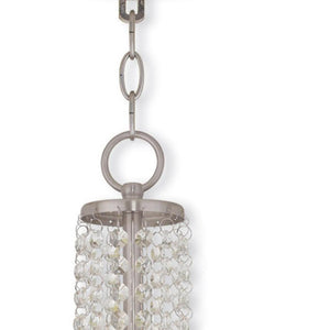 HomeRoots Nickel Three-Light Dimmable Chandelier with Cylinder Shades - Modern Elegance for Any Space 687627