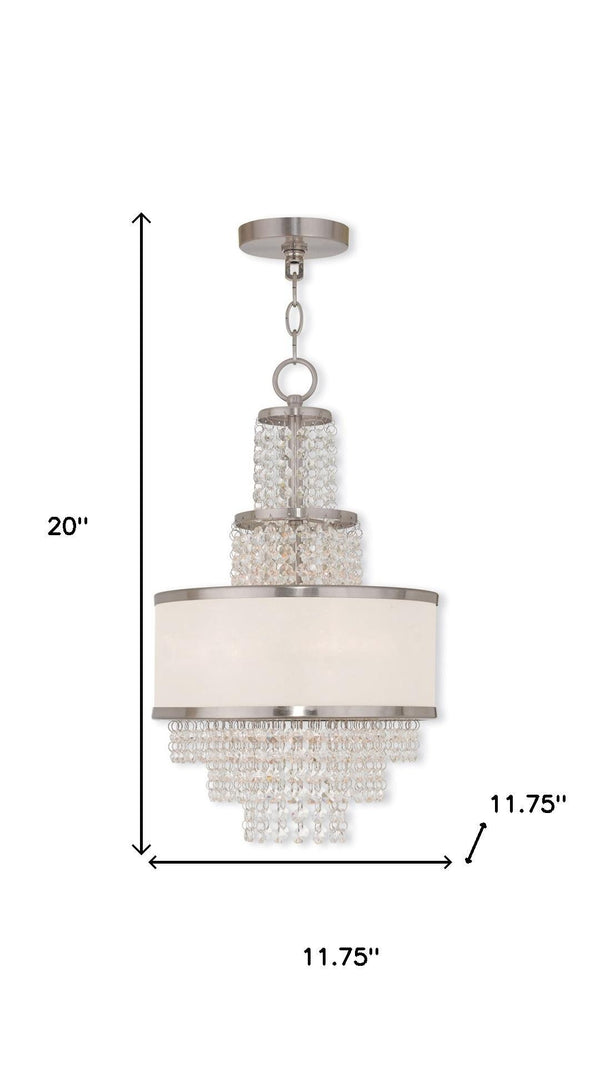 HomeRoots Nickel Three-Light Dimmable Chandelier with Cylinder Shades - Modern Elegance for Any Space 687627