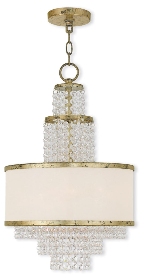 HomeRoots Gold Elegant Dimmable Three-Light Chandelier with Off-White Shades for Modern Interiors & Spaces 687628