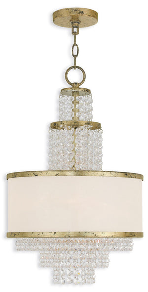 HomeRoots Gold Elegant Dimmable Three-Light Chandelier with Off-White Shades for Modern Interiors & Spaces 687628