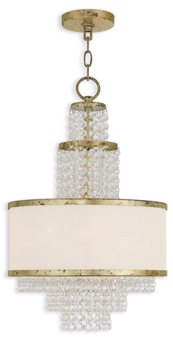 HomeRoots Gold Elegant Dimmable Three-Light Chandelier with Off-White Shades for Modern Interiors & Spaces 687628