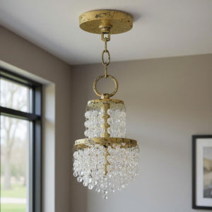 HomeRoots Gold Elegant Dimmable Three-Light Chandelier with Off-White Shades for Modern Interiors & Spaces 687628