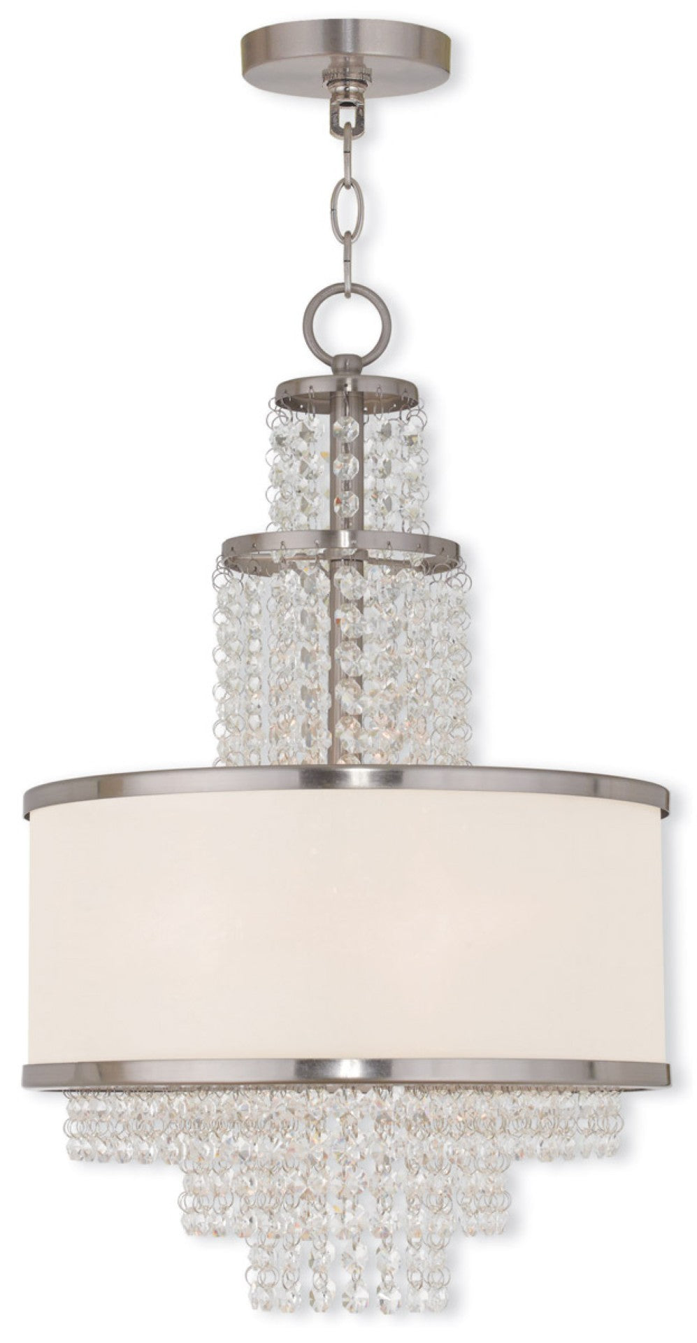 HomeRoots Nickel Modern Dimmable Three-Light Chandelier with Cylinder Shades for Stylish Home Illumination 687629