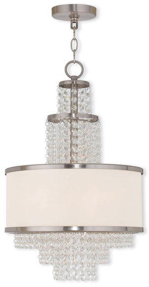 HomeRoots Nickel Modern Dimmable Three-Light Chandelier with Cylinder Shades for Stylish Home Illumination 687629