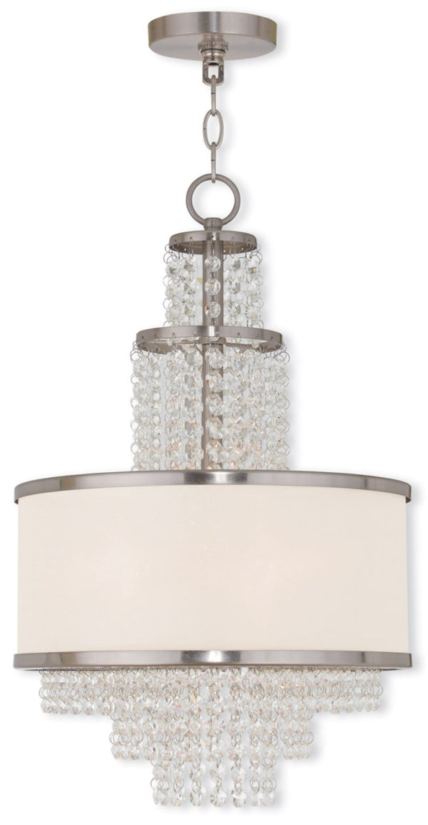 HomeRoots Nickel Modern Dimmable Three-Light Chandelier with Cylinder Shades for Stylish Home Illumination 687629