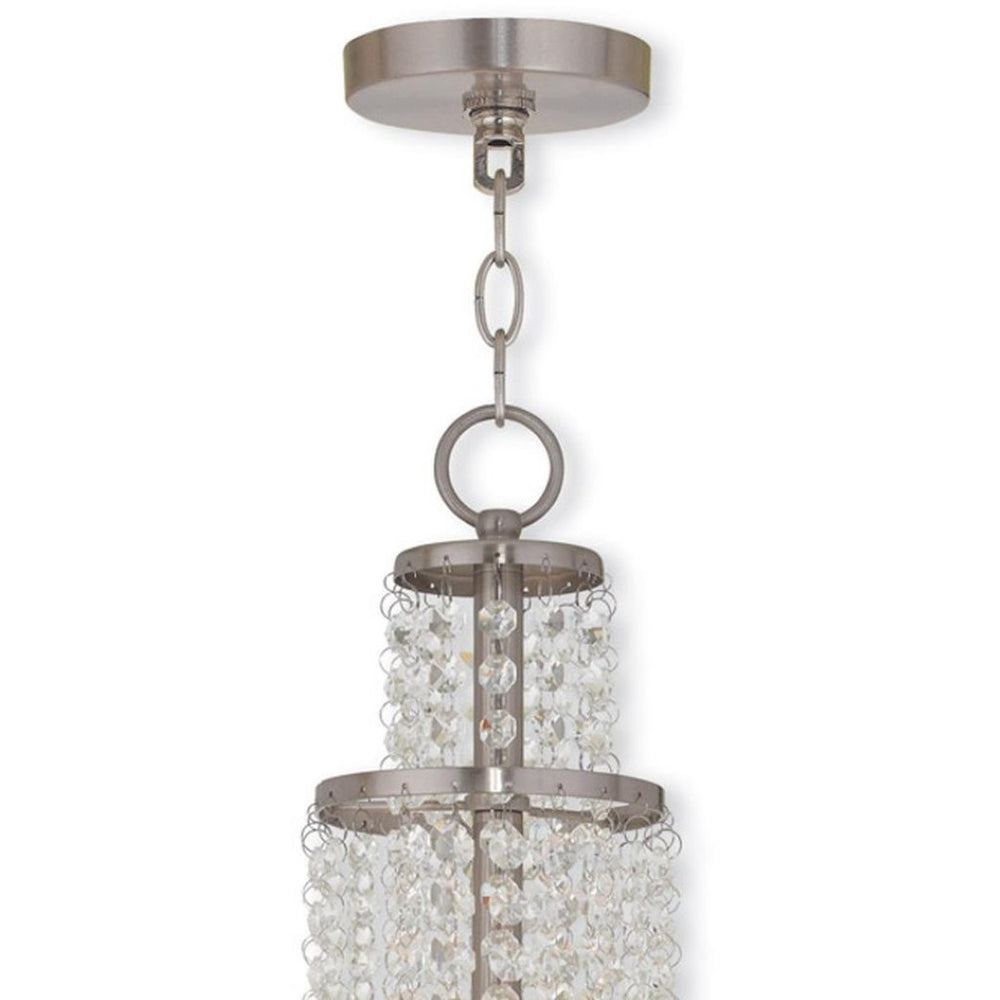 HomeRoots Nickel Modern Dimmable Three-Light Chandelier with Cylinder Shades for Stylish Home Illumination 687629