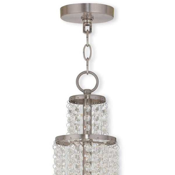 HomeRoots Nickel Modern Dimmable Three-Light Chandelier with Cylinder Shades for Stylish Home Illumination 687629