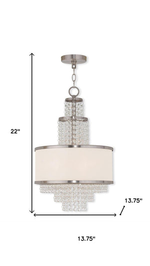 HomeRoots Nickel Modern Dimmable Three-Light Chandelier with Cylinder Shades for Stylish Home Illumination 687629