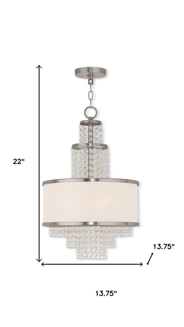 HomeRoots Nickel Modern Dimmable Three-Light Chandelier with Cylinder Shades for Stylish Home Illumination 687629