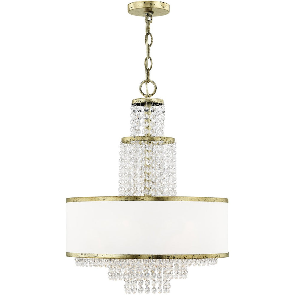 HomeRoots Bronze Elegant Five-Light Dimmable Chandelier with Off-White Shades for Modern Spaces & Décor 687630