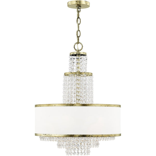 HomeRoots Bronze Elegant Five-Light Dimmable Chandelier with Off-White Shades for Modern Spaces & Décor 687630