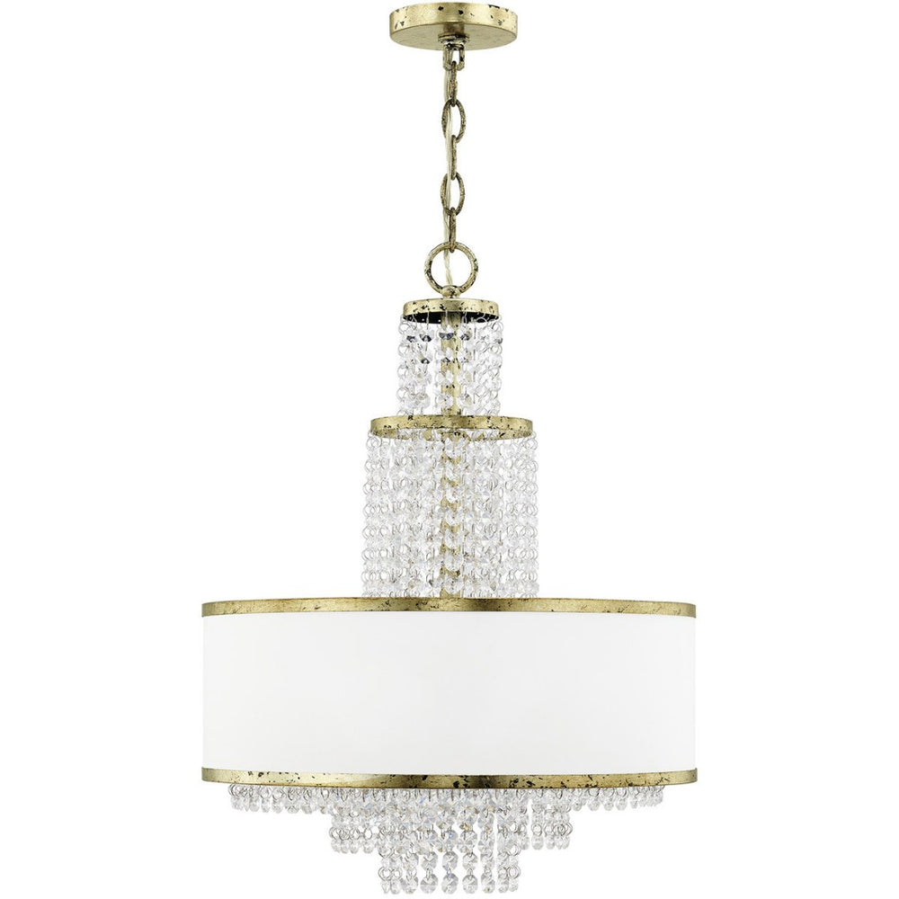 HomeRoots Bronze Elegant Five-Light Dimmable Chandelier with Off-White Shades for Modern Spaces & Décor 687630