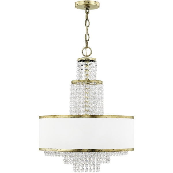 HomeRoots Bronze Elegant Five-Light Dimmable Chandelier with Off-White Shades for Modern Spaces & Décor 687630