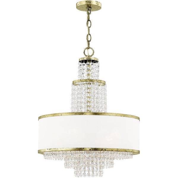 HomeRoots Bronze Elegant Five-Light Dimmable Chandelier with Off-White Shades for Modern Spaces & Décor 687630