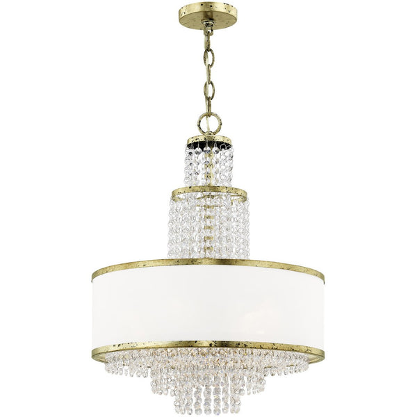 HomeRoots Bronze Elegant Five-Light Dimmable Chandelier with Off-White Shades for Modern Spaces & Décor 687630