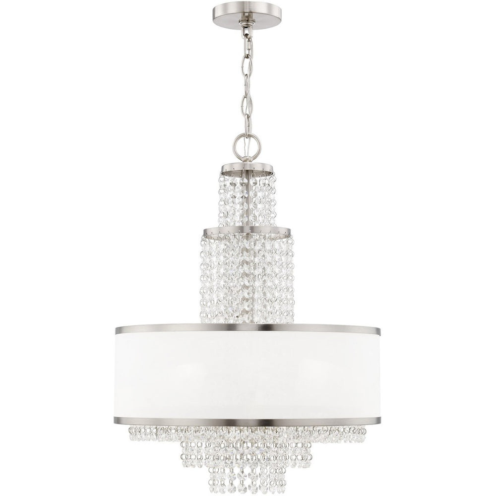 HomeRoots Nickel Dimmable Chandelier with Off-White Shades - Elegant 5-Light Fixture for Modern Spaces 687631