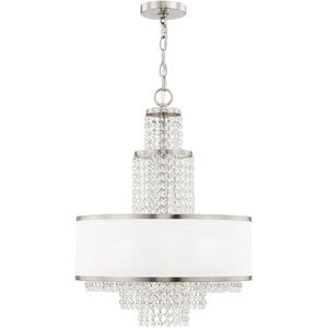 HomeRoots Nickel Dimmable Chandelier with Off-White Shades - Elegant 5-Light Fixture for Modern Spaces 687631