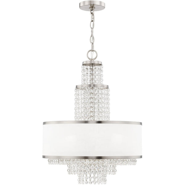 HomeRoots Nickel Dimmable Chandelier with Off-White Shades - Elegant 5-Light Fixture for Modern Spaces 687631