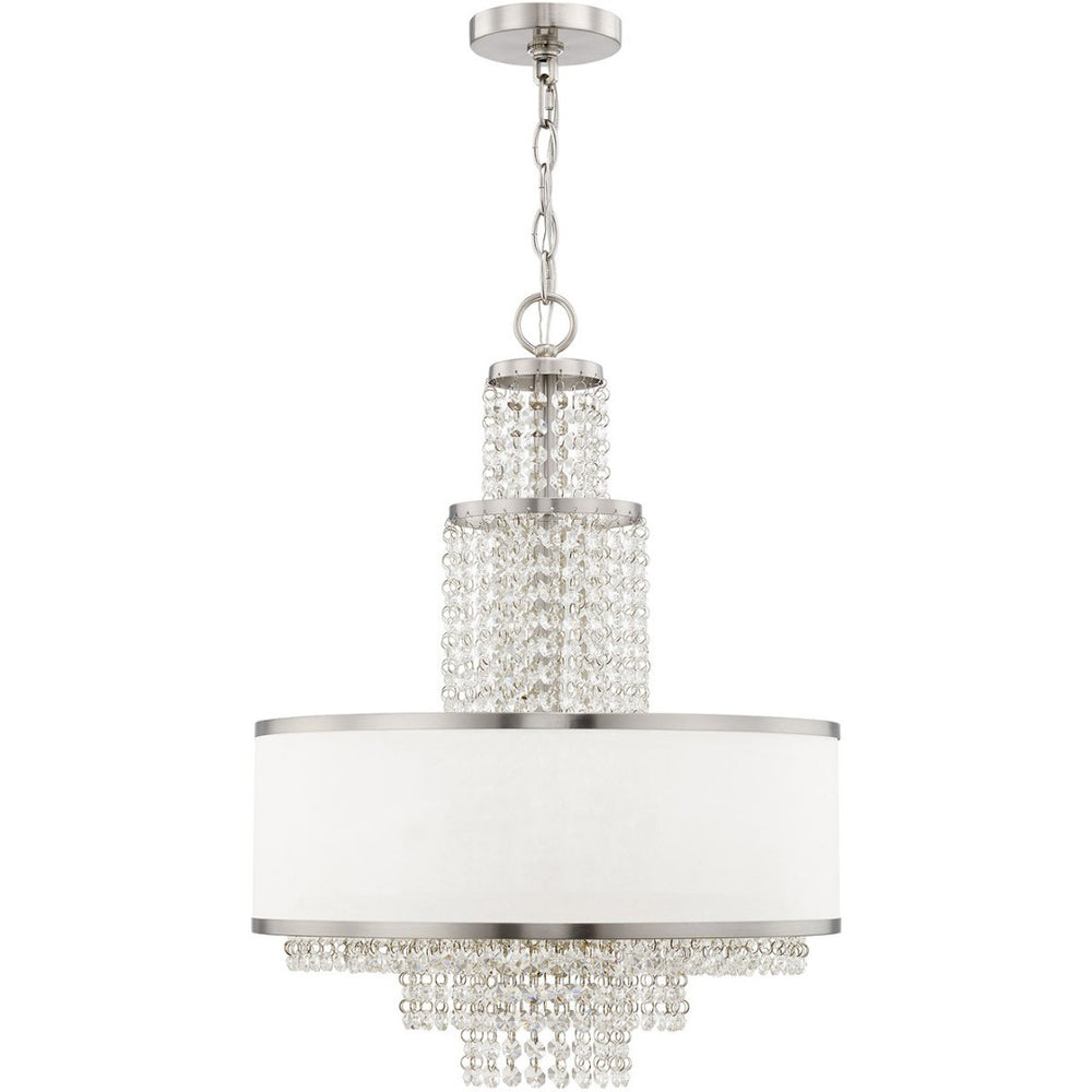 HomeRoots Nickel Dimmable Chandelier with Off-White Shades - Elegant 5-Light Fixture for Modern Spaces 687631