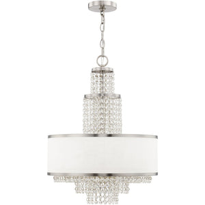 HomeRoots Nickel Dimmable Chandelier with Off-White Shades - Elegant 5-Light Fixture for Modern Spaces 687631