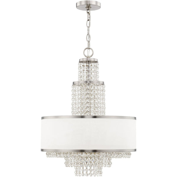 HomeRoots Nickel Dimmable Chandelier with Off-White Shades - Elegant 5-Light Fixture for Modern Spaces 687631