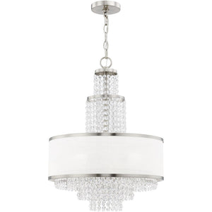 HomeRoots Nickel Dimmable Chandelier with Off-White Shades - Elegant 5-Light Fixture for Modern Spaces 687631