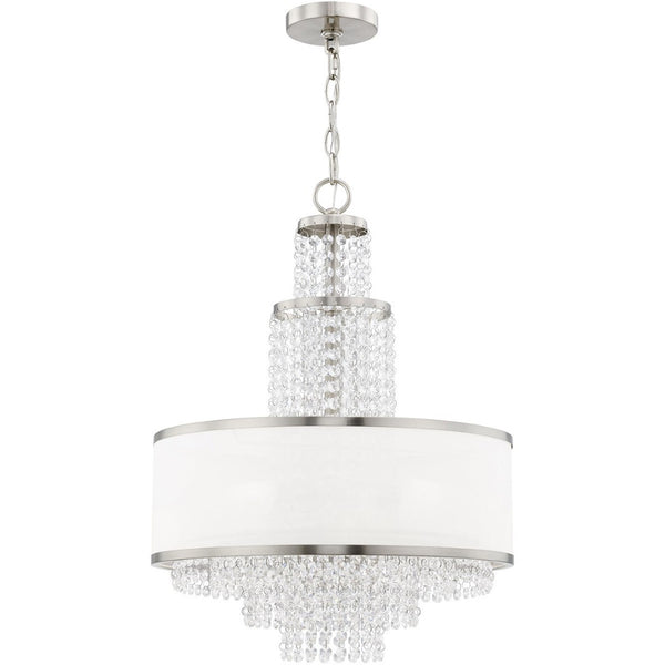 HomeRoots Nickel Dimmable Chandelier with Off-White Shades - Elegant 5-Light Fixture for Modern Spaces 687631