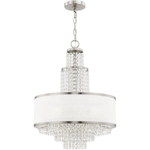 HomeRoots Nickel Dimmable Chandelier with Off-White Shades - Elegant 5-Light Fixture for Modern Spaces 687631