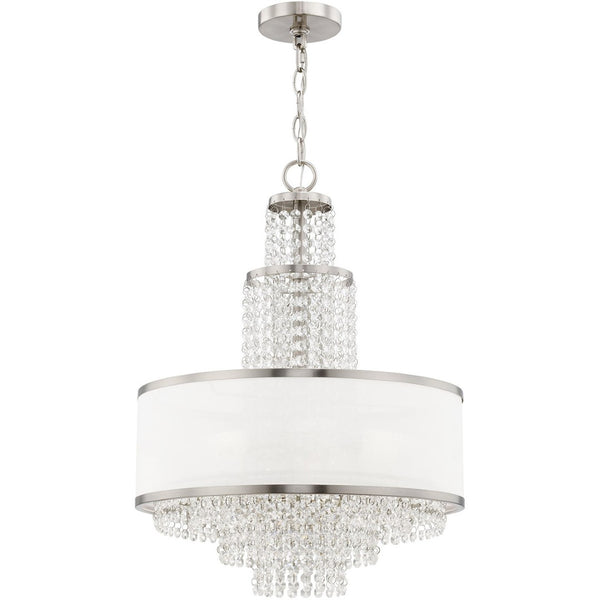 HomeRoots Nickel Dimmable Chandelier with Off-White Shades - Elegant 5-Light Fixture for Modern Spaces 687631